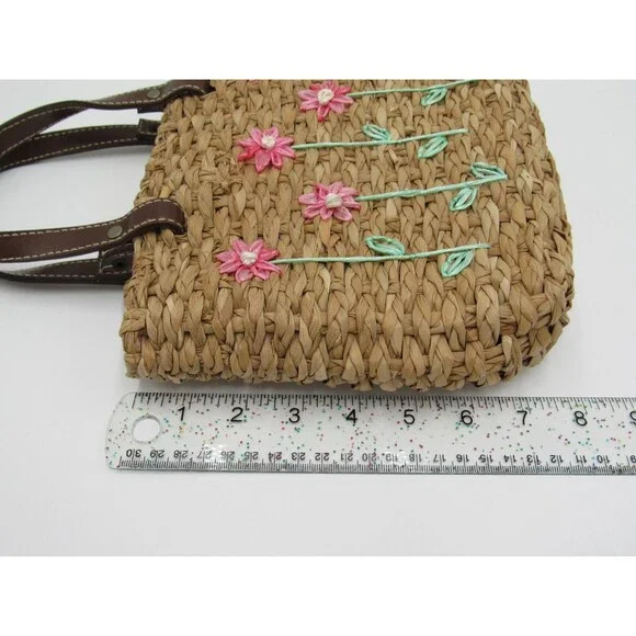 Lord & Taylor Purse Straw Rattan Handbag Retro Flowers Vacation Floral 90s VTG - Picture 4 of 16